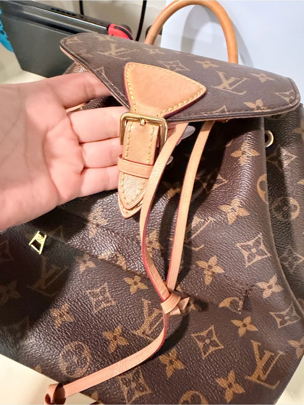 Louis Vuitton montsouris Brown Monogram Canvas Small Backpack with Vachetta Trim